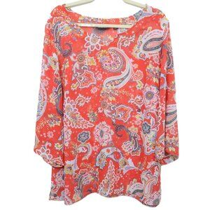 Avenue Plus‎ Size 18/20 Red Paisley Scoop Neck Summer Spring Blouse Flowy Top